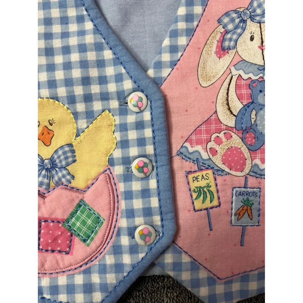 Vintage Handmade Easter Bunny Chick Patchwork Vest Blue Gingham Pink Kids Spring